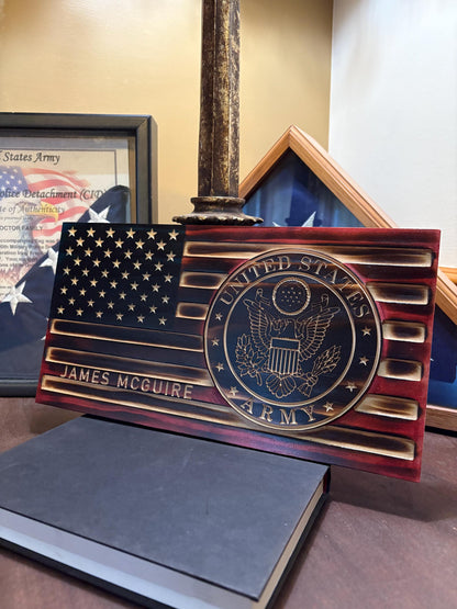 Bulk Custom Wooden Military Flags, Personalized Engraved Name, U.S. Armed Forces, Wall Plaque, Army, Navy, Marine, Air Force, Gifts
