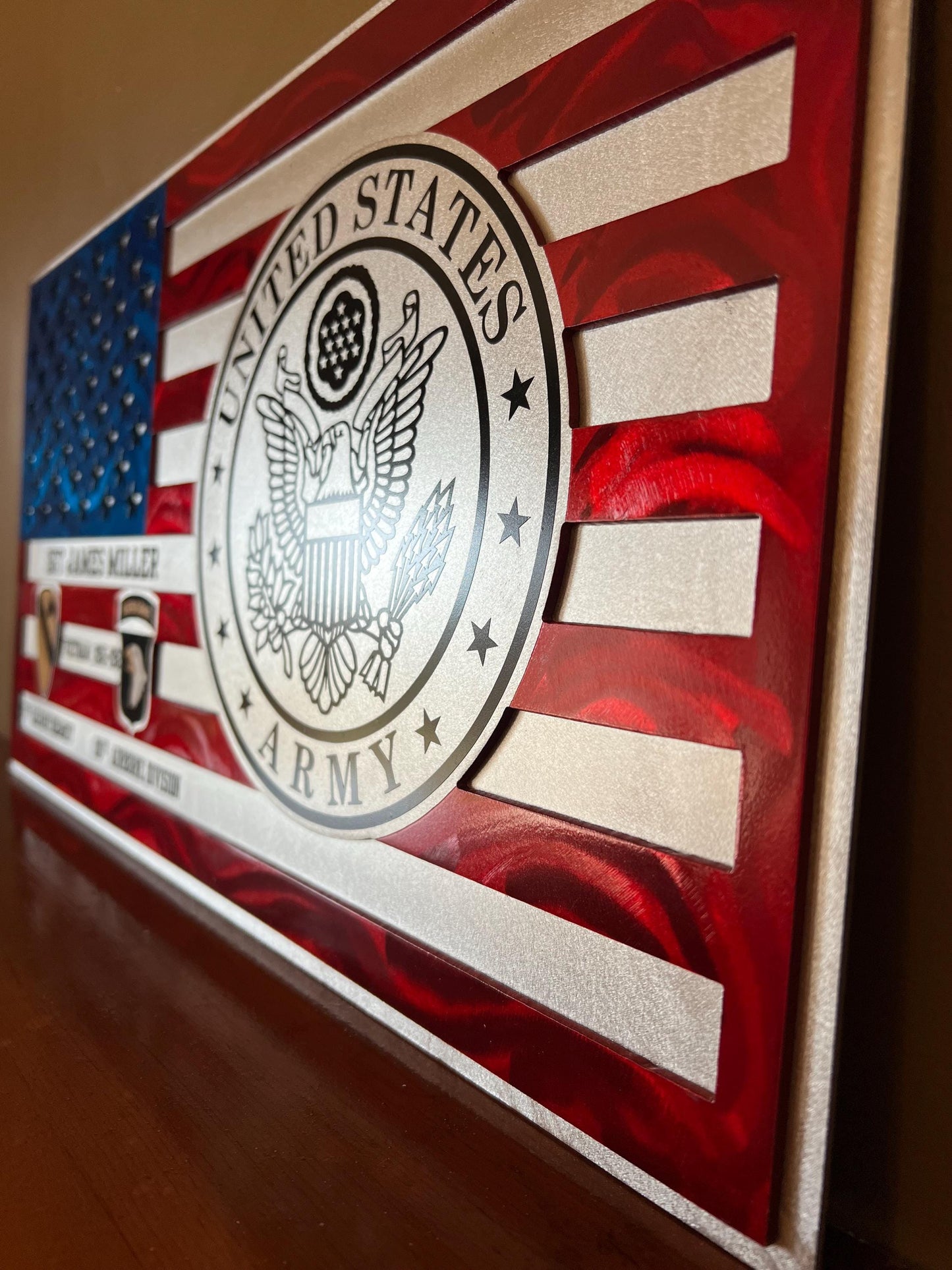 Personalized US Army Aluminum Flag Wall Art – Custom Military Veteran Metal Sign, Patriotic Decor