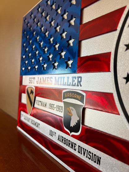 Personalized US Army Aluminum Flag Wall Art – Custom Military Veteran Metal Sign, Patriotic Decor