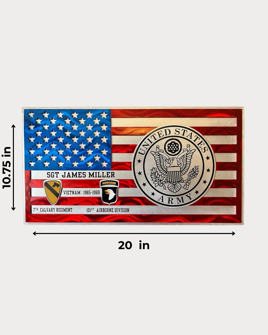 Personalized US Army Aluminum Flag Wall Art – Custom Military Veteran Metal Sign, Patriotic Decor